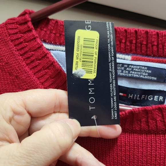 NWT Tommy Hilfiger Sweater Red Men's XL Crew Neck Pullover Chest Flag Logo - Picture 8 of 10